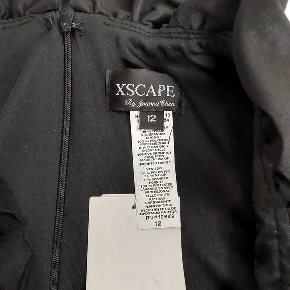 Xscape by Joanna Chen Black Ruched Cocktail Dress Ruffles - Picture 5 of 11